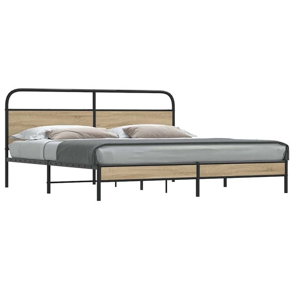 vidaXL Kovový posteľný rám bez matraca dymový dub 200x200 cm