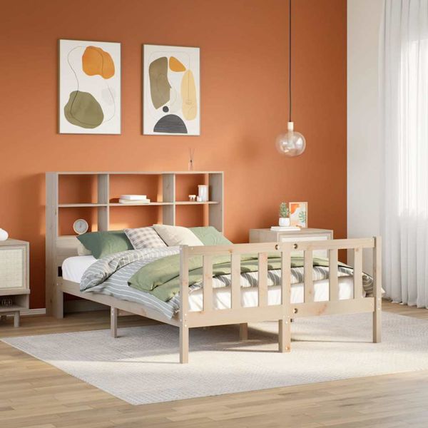 vidaXL Posteľ s knižnicou bez matraca 160x200 cm borovicový masív