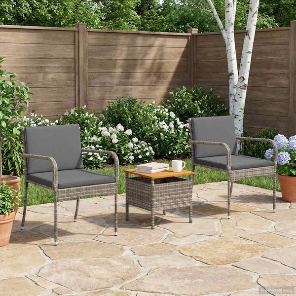 vidaXL Záhradný bistro set s vankúšom 3 pcs Biely polyratan
