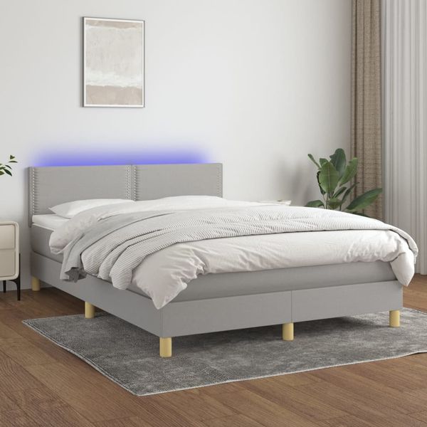 vidaXL Posteľ boxsping s matracom a LED bledosivá 140x200 cm látka