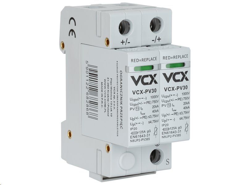 Preťažová ochrana VCX PV30 DC trieda T2 (C) 2P 1000V