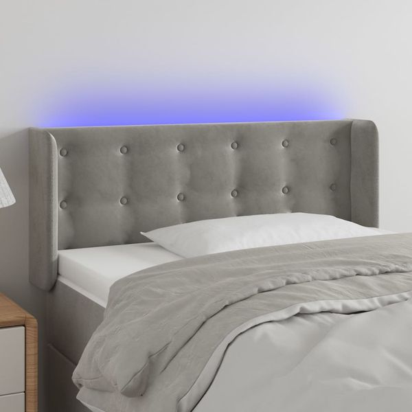 vidaXL Čelo postele s LED bledosivé 83x16x78/88 cm zamat