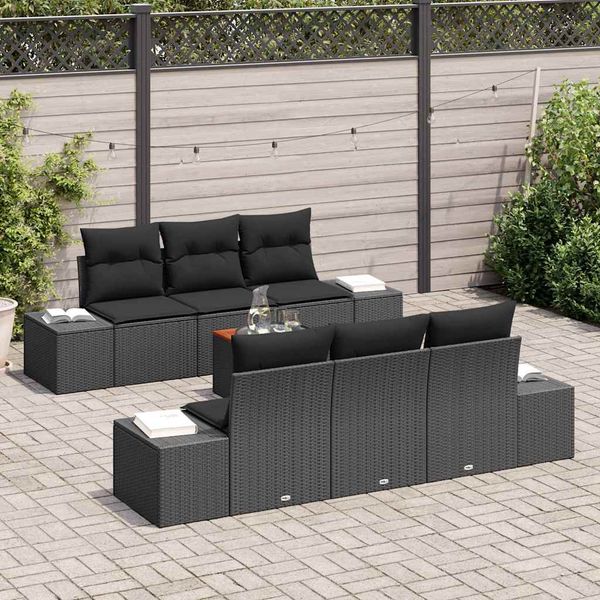 vidaXL Súprava záhradných pohoviek s úložiskom 7 pcs Čierna polyratan