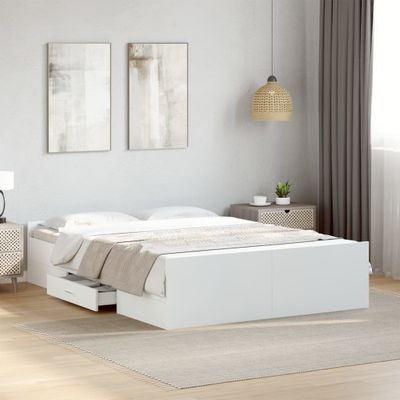 vidaXL Posteľný rám so zásuvkami biely 140x190 cm kompozitné drevo