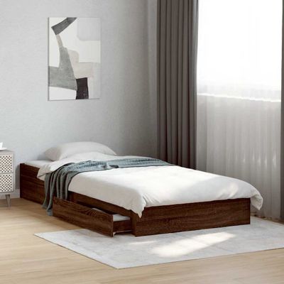 vidaXL Posteľný rám so zásuvkami hnedý dub 75x190 cm kompozitné drevo