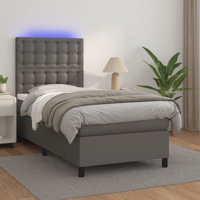vidaXL Boxspring posteľ s matracom a LED sivá 80x200 cm umelá koža