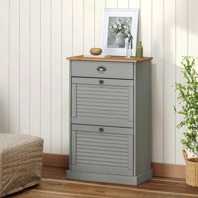 vidaXL Skrinka na topánky VIGO 60x35x96 cm sivá masívna borovica