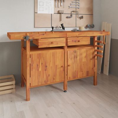 vidaXL Pracovný stôl so zásuvk. a zverákmi 162x62x83 cm akáciový masív
