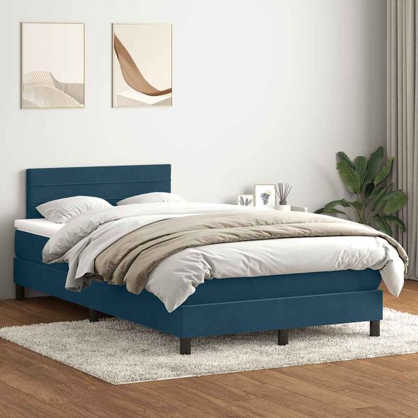 vidaXL Posteľný rám boxsping s matracom tmavomodrý 120x210 cm zamat