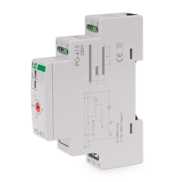 Časové relé F&F PO-415 230V, 16A, na oneskorené vypnutie, na DIN lištu