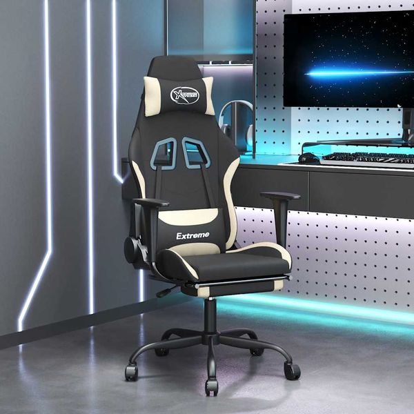 vidaXL Masážna herná stolička s podnožkou, čierna a krémová, látka