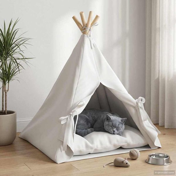 vidaXL Psí teepee s vankúšom Biela 50 x 50 x 60 cm Polyester