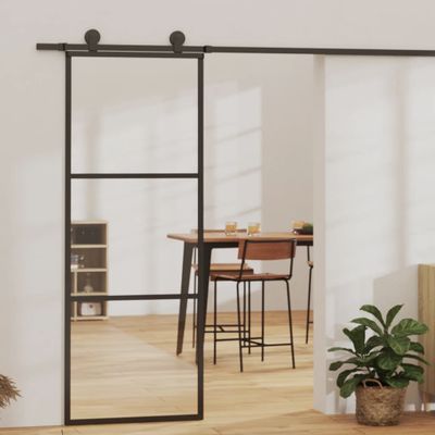 vidaXL Posuvné dvere s kovaním ESG sklo a hliník 76x205 cm