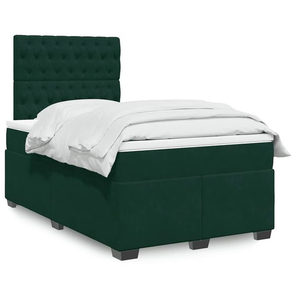 vidaXL Boxspring posteľ s matracom, tmavozelená 120x190cm, zamat