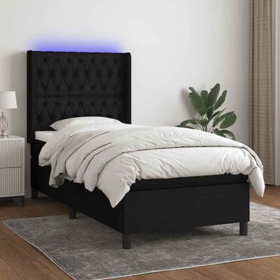 vidaXL Posteľ boxsping s matracom a LED čierna 80x200 cm látka