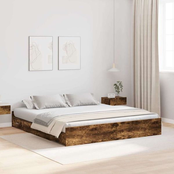 vidaXL Rám postele s úložným prostorem Dymová dub 200 x 200 cm