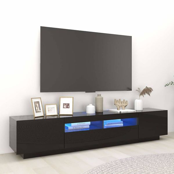 vidaXL TV skrinka s LED svetlami lesklá čierna 200x35x40 cm