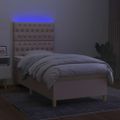 vidaXL Posteľ boxsping s matracom a LED krémová 100x200 cm látka
