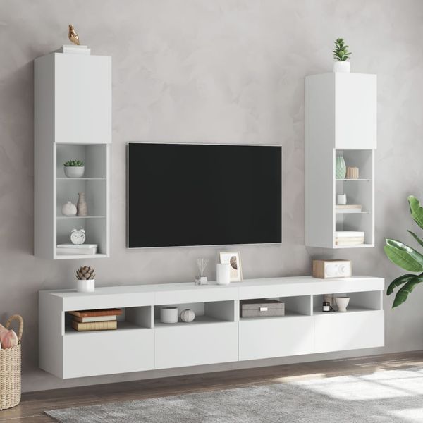 vidaXL TV skrinky s LED svetlami 2 ks biele 30,5x30x102 cm
