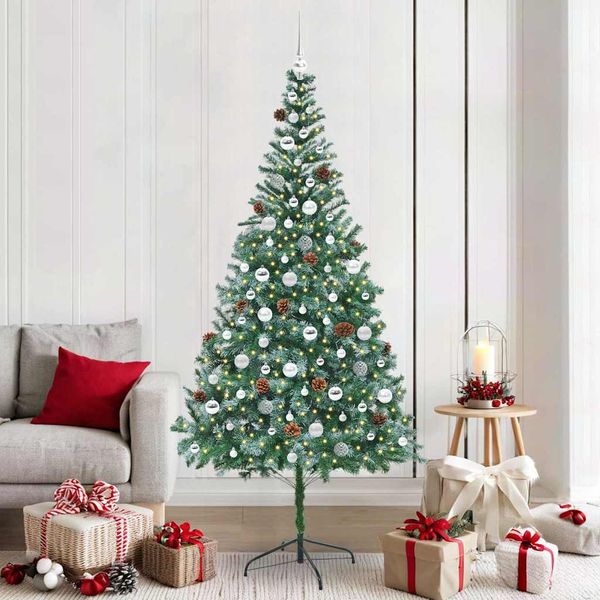 vidaXL Umelý vianočný stromček s 300 LED-i Zelená 210 cm PVC a oceľ
