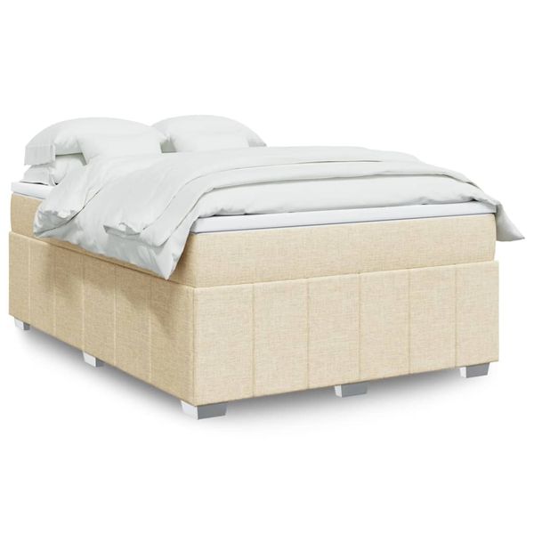 vidaXL Posteľný rám boxspring s matracom krémový 160x200 cm látka