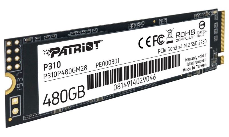 PATRIOT P310 480GB SSD / Interný / M.2 PCIe Gen3 x4 NVMe 1.3 / 2280 SSD disk, interný, 480GB, M.2 2280, PCIe Gen3 x4, NVMe 1.3