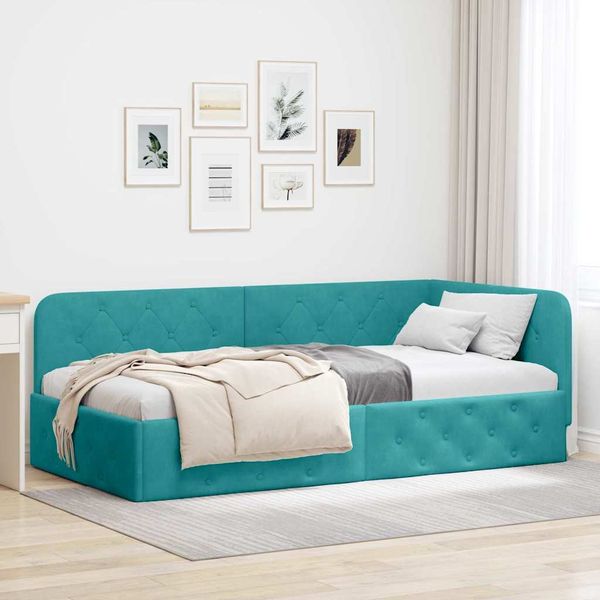vidaXL Rohový rám postele Tyrkysová 90 x 200 cm Zamat