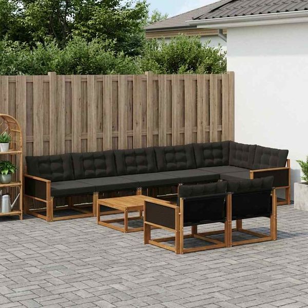 vidaXL Záhradná súprava gaučov s vankúšom 9 pcs Prírodná a čierna