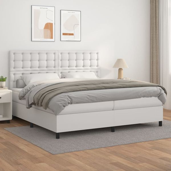 vidaXL Boxspring posteľ s matracom biela 200x200 cm umelá koža