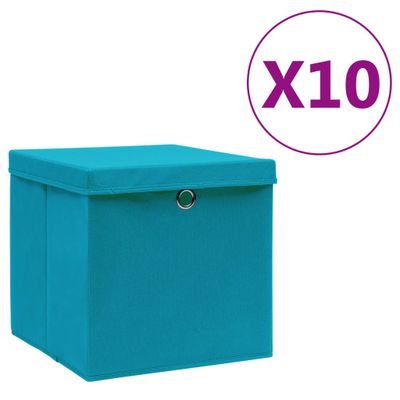 vidaXL Úložné boxy s vekom 10 ks, 28x28x28 cm, svetlomodré