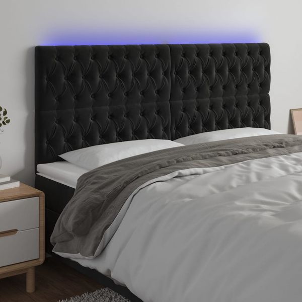 vidaXL Čelo postele s LED čierne 180x7x118/128 cm zamat