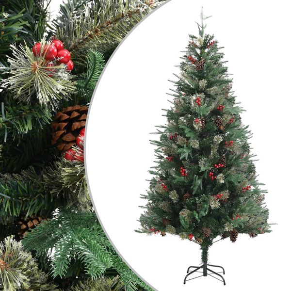 vidaXL Vianočný stromček s borovicovými šiškami zelený 225 cm PVC a PE
