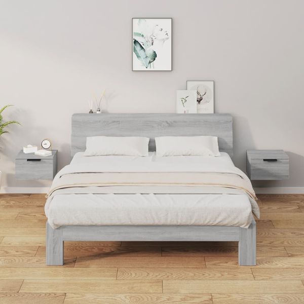 vidaXL Nástenné nočné stolíky 2 ks sivé sonoma 34x30x20 cm