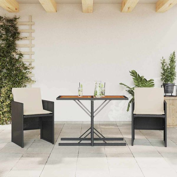 vidaXL 3-dielna bistro súprava s vankúšmi čierna polyratanová
