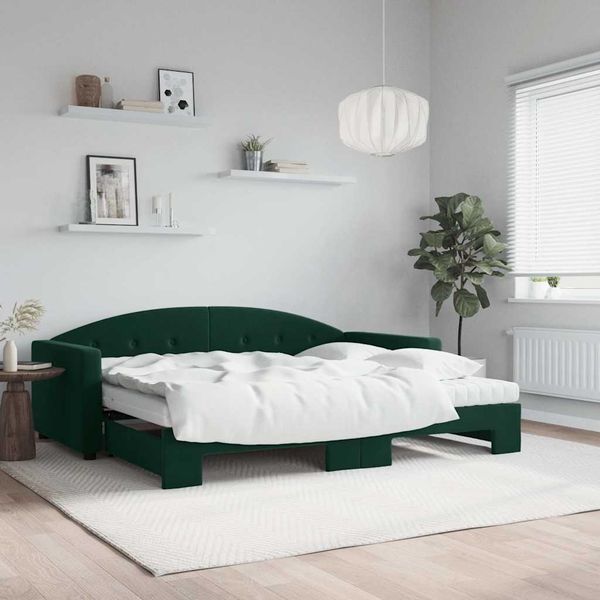 vidaXL Rozkladacia denná posteľ s matracmi tmavozelená 90x200 cm zamat