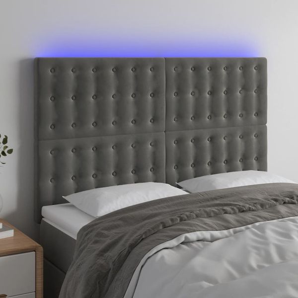 vidaXL Čelo postele s LED tmavosivé 144x5x118/128 cm zamat