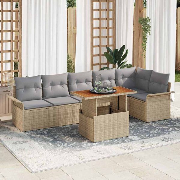 vidaXL Súprava záhradných pohoviek 7 pcs Beige a svetlo šedá polyratan