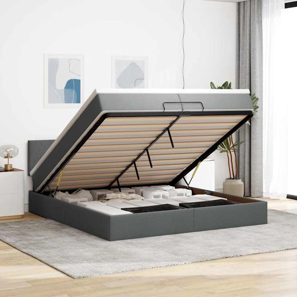 vidaXL Osmanský rám postele s matracmi tmavosivá 200x200 cm látka