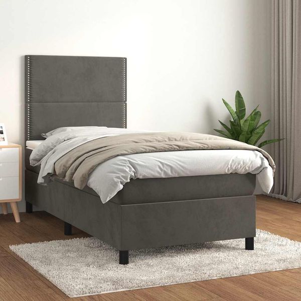 vidaXL Posteľný rám boxspring s matracom tmavosivý 90x200 cm zamat