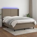 vidaXL Posteľ boxsping s matracom a LED sivohnedá 140x190 cm látka