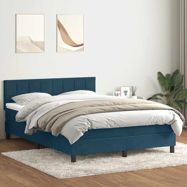 vidaXL Posteľný rám boxsping s matracom tmavomodrý 160x220 cm zamat