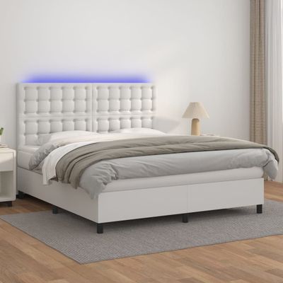vidaXL Boxspring posteľ s matracom a LED biela 160x200 cm umelá koža