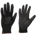 Rukavice pracovné z polyesteru polomáčené v polyuretáne GLOVE PE-PU 9, čierne, veľkosť 9 SIXTOL