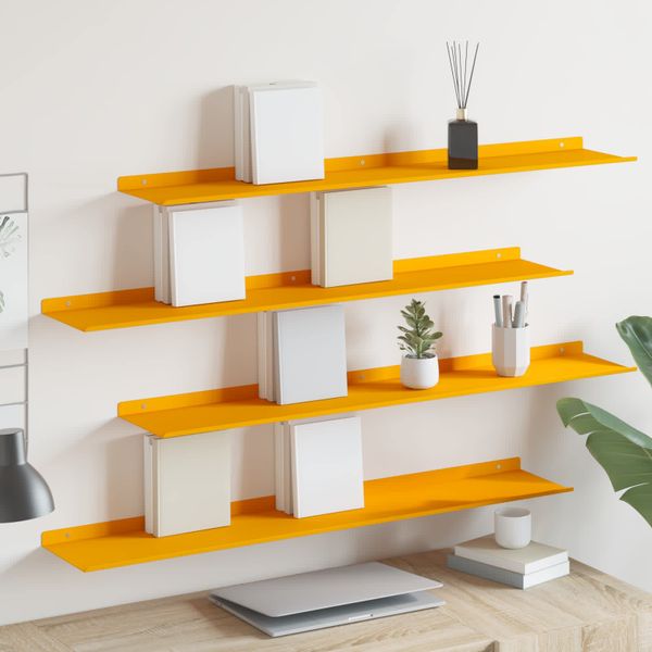vidaXL Závesná polica 4 pcs Horčicová žltá 100 x 18 x 2,5 cm Oceľ