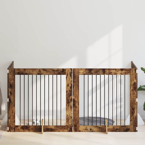 vidaXL Brána pre psov so stojanmi 4 pcs Dymový dub 100 x 100 cm
