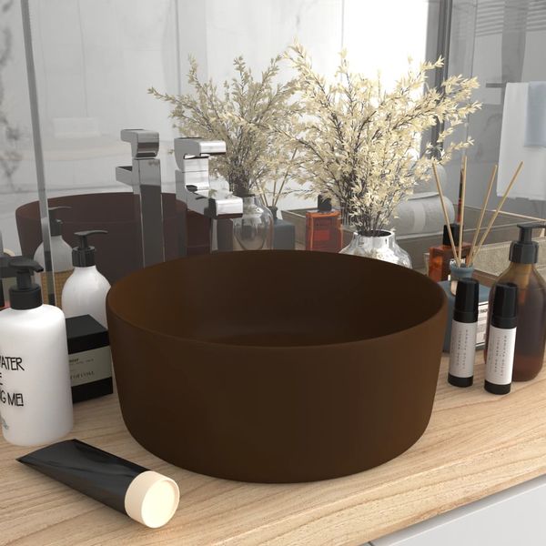 vidaXL Luxusné umývadlo, okrúhle, matné tmavohnedé 40x15 cm, keramika
