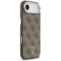 Guess Case Magsafe 4G PU kožený obal s trojuholníkovým logom a strieborným kovovým rámom fotoaparátu pre iPhone 17 Air hnedá