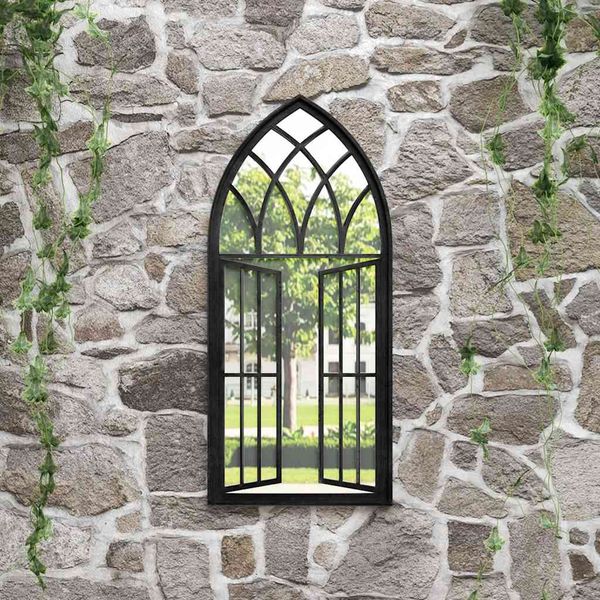 vidaXL Záhradné zrkadlo čierne 100x45 cm exteriérové železo