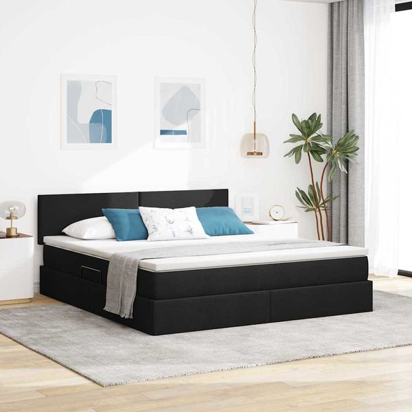 vidaXL LED úložná posteľ s matracom Čierna 160 x 200 cm Látka