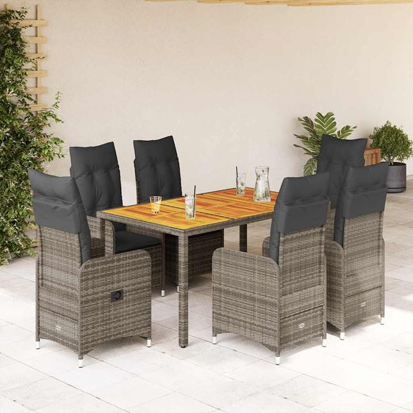 vidaXL 7-dielna záhradná bistro súprava s vankúšmi sivá polyratan
